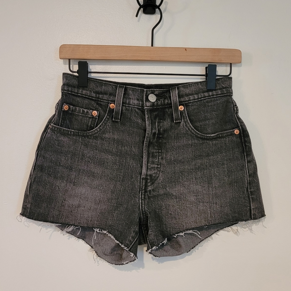 Levi's 501 Denim Jean Shorts High Rise Button Fly Cut Off Distressed Stretch